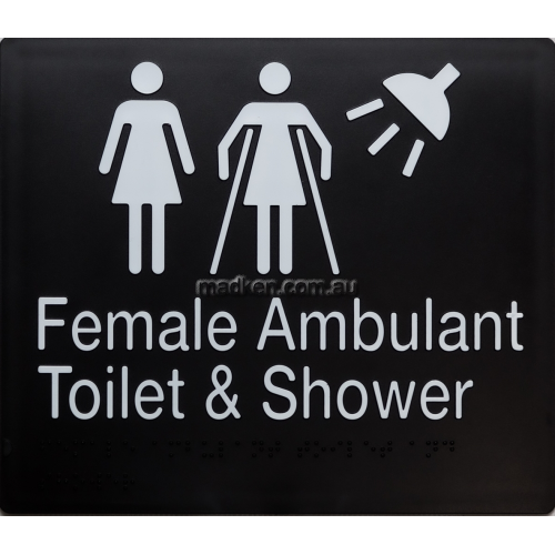 View FFATS Female, Female Ambulant Toilet and Shower Sign Braille details.
