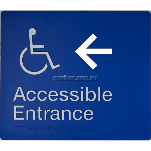 View Accessible Entrance Left Hand Arrow Sign Braille details.