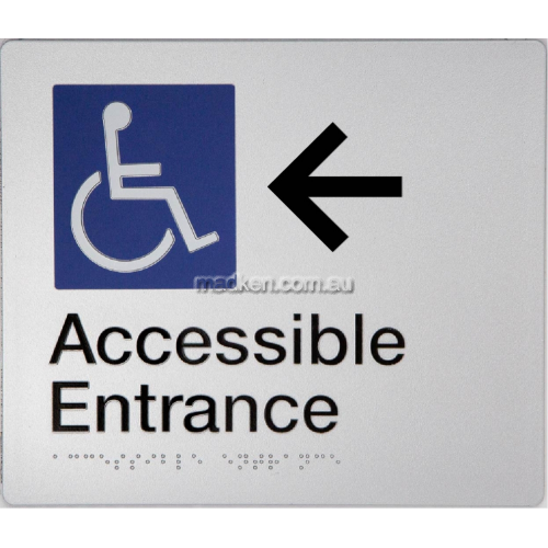 View Accessible Entrance Left Hand Arrow Sign Braille details.