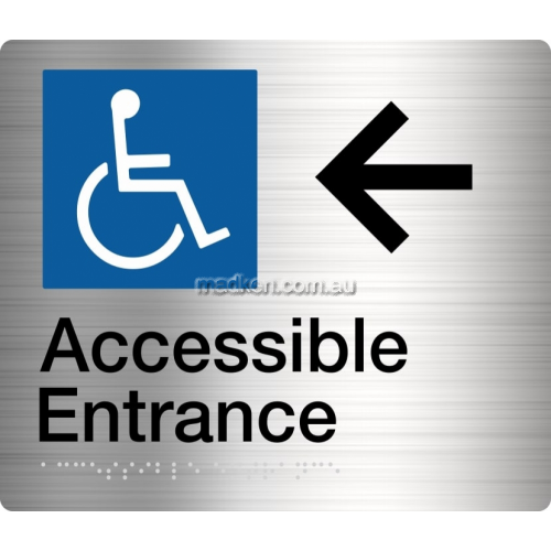 View Accessible Entrance Left Hand Arrow Sign Braille details.