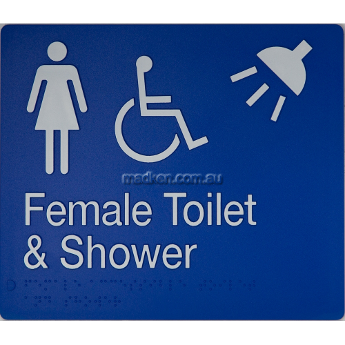 View FDTS Accessible Female Toilet and Shower Sign Braille details.