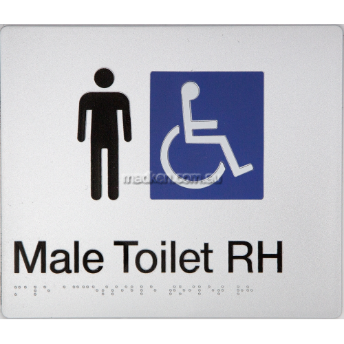 View MDTRH Male Accessible Toilet Sign Right Hand Braille details.
