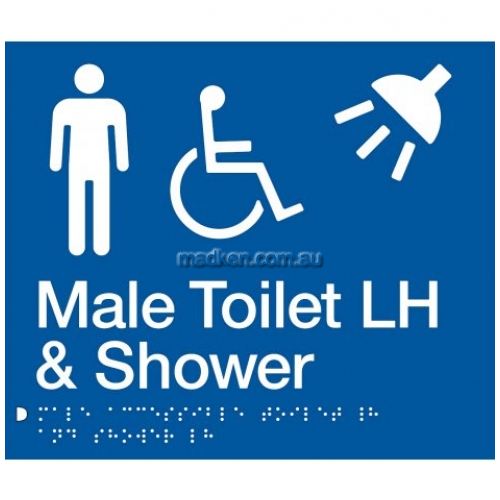 View MDTSLH Accessible Male Toilet Left Hand and Shower Sign Braille details.