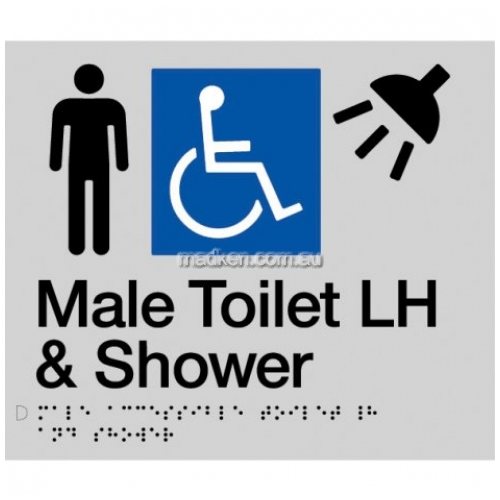View MDTSLH Accessible Male Toilet Left Hand and Shower Sign Braille details.