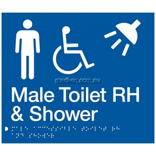 View MDTSRH Accessible Male Toilet Right Hand and Shower Sign Braille details.