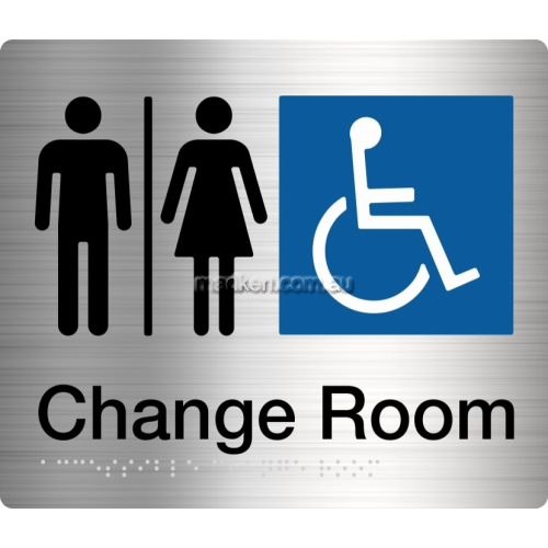 View MFDC Unisex Accessible Change Room Sign Braille details.