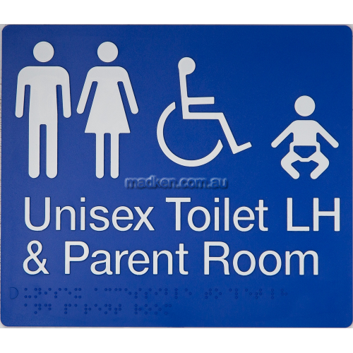View MFDTPLH Unisex Accessible Toilet LH and Parent Room Sign Braille details.