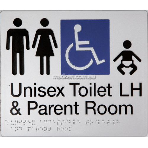 View MFDTPLH Unisex Accessible Toilet LH and Parent Room Sign Braille details.