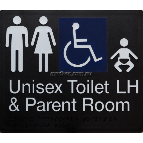 View MFDTPLH Unisex Accessible Toilet LH and Parent Room Sign Braille details.