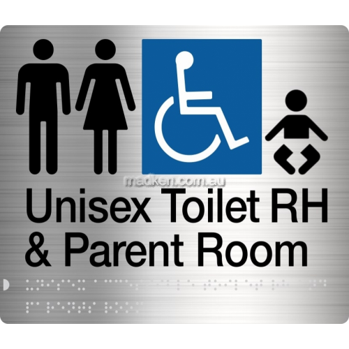 View MFDTPRH Unisex Accessible Toilet RH and Parent Room Sign Braille details.