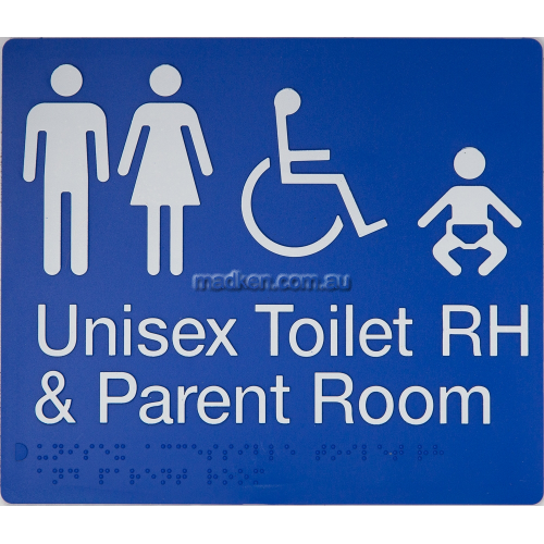 View MFDTPRH Unisex Accessible Toilet Right Hand and Parent Room Sign Braille details.