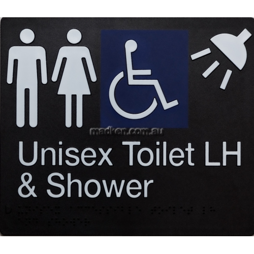 View MFDTSLH Unisex Accessible Toilet Left Hand and Shower Sign Braille details.