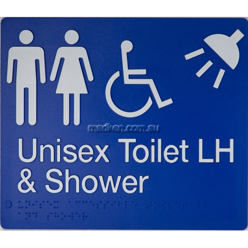 View MFDTSLH Unisex Accessible Toilet Left Hand and Shower Sign Braille details.