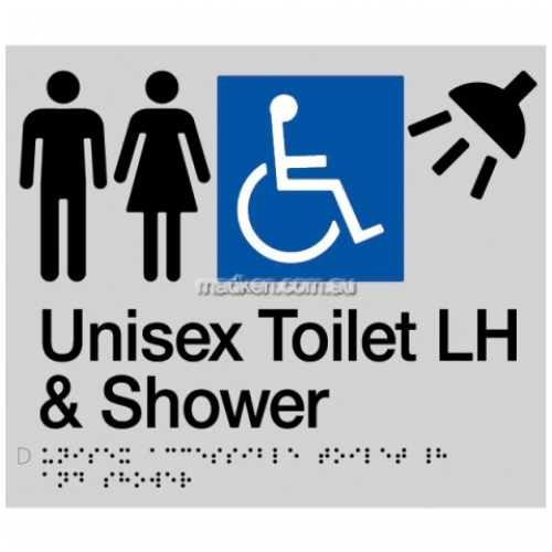View MFDTSLH Unisex Accessible Toilet Left Hand and Shower Sign Braille details.