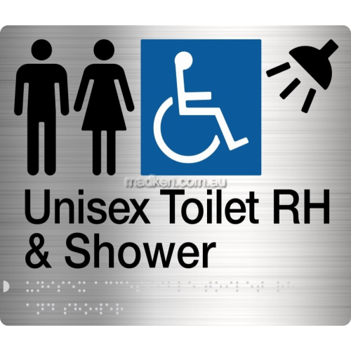 View MFDTSRH Unisex Accessible Toilet Right Hand and Shower Sign Braille details.