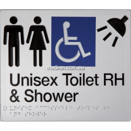 View MFDTSRH Unisex Accessible Toilet Right Hand and Shower Sign Braille details.