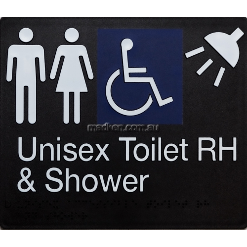 View MFDTSRH Unisex Accessible Toilet Right Hand and Shower Sign Braille details.