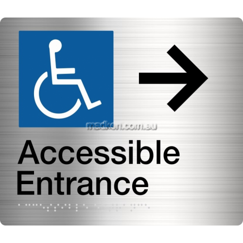 View Accessible Entrance RH Arrow Sign Braille details.