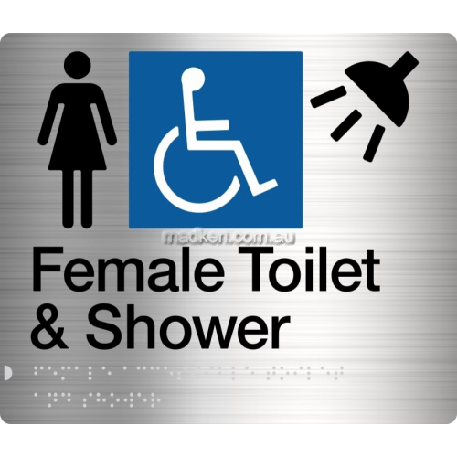 View FDTS Accessible Female Toilet and Shower Sign Braille details.