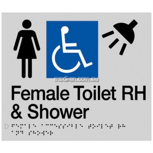 View FDTSRH Female Accessible Toilet Right Hand and Shower Sign Braille details.