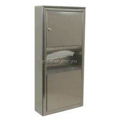 View B3699 Paper Dispenser and Waste Bin 7.6L Surface Mount details.