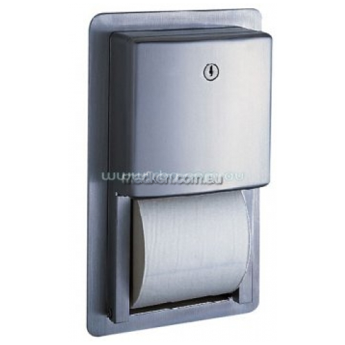 View B4388 Double Toilet Roll Dispenser Recessed details.