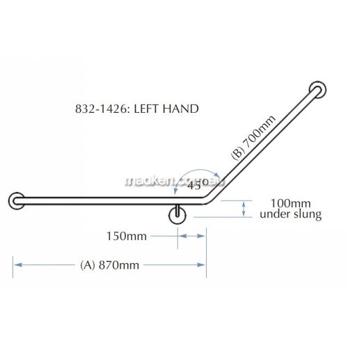 View 832B-4 Toilet Grab Rail 45 Degree Left Hand details.