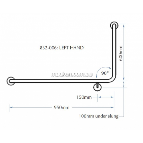 832B-4 Toilet Grab Rail 90 Degree Left Hand