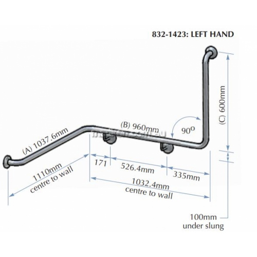 View 832-MB Corner Toilet Grab Rail 90 Degree Right Hand details.