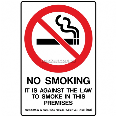 Brady Prohibition ACT No Smoking Sign 862926	