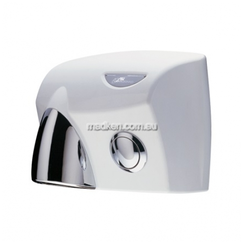View Push Button Hand Dryer 76dB White Gloss details.