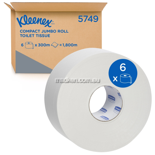 View 5749 Compact Jumbo Toilet Tissue Roll 2 Ply 300m details.