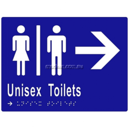 View ML16216 Braille Sign Unisex Toilets Divided with Arrow details.
