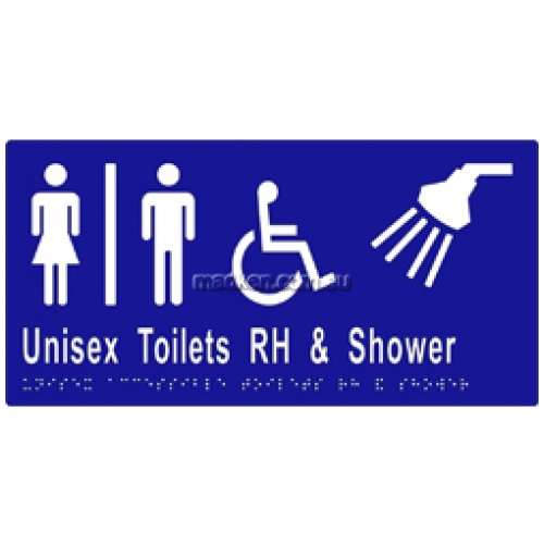 View ML16296 Braille Sign Unisex Accessible Toilets Divided RH and Shower details.